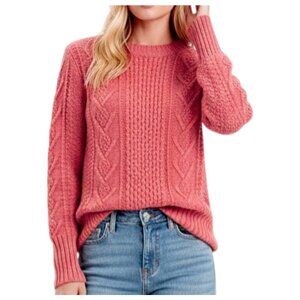 Gap Cable Knit Crewneck Wool Blend Sweater Rosewood Pink XS